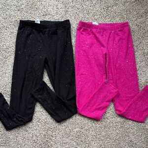 2 - Roots & Threads Glittery Girls Leggings in Black and Pink size medium 7-8